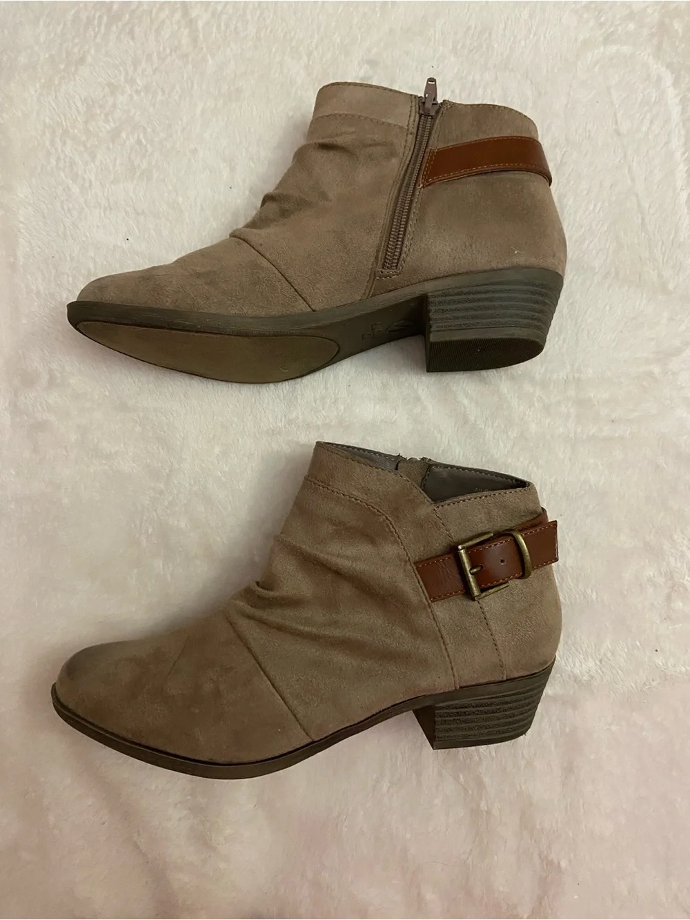 No parking Ailey Suede Ankle Booties with Side Buckle - Taupe